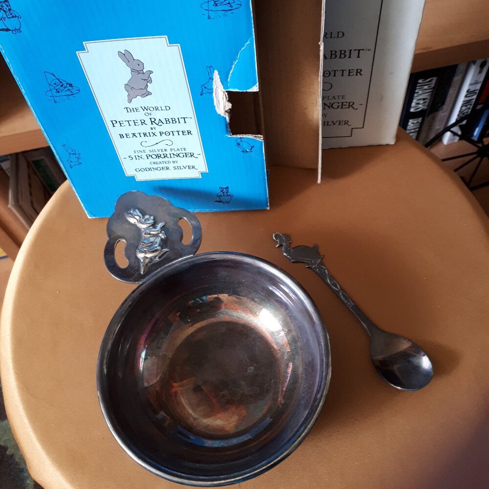 Royal Doulton 5 in Porringer & Jemima Puddle Duck Spoon - Godinger Silver Plate